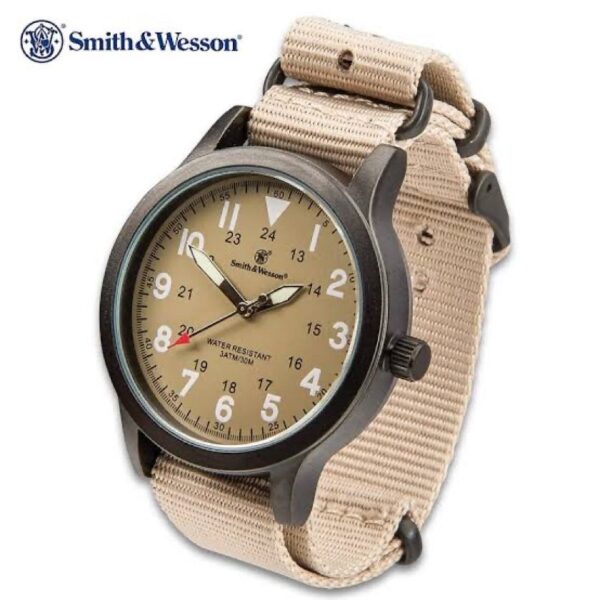 RELOJ SMITH & WESSON TAN LONA TÁCTICA MILITAR CASE 30M RESISTENTE AL AGUA